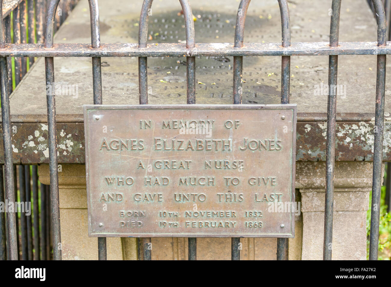 Agnes Jones Grab plaque Stockfoto