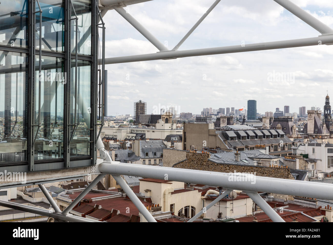 Luftaufnahme von Dachterrasse des Centre Pompidou Paris Stockfoto