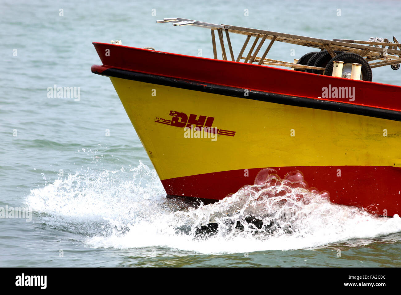 DHL Express-Kurier Postzustellung Boot, Venedig Italien Stockfoto