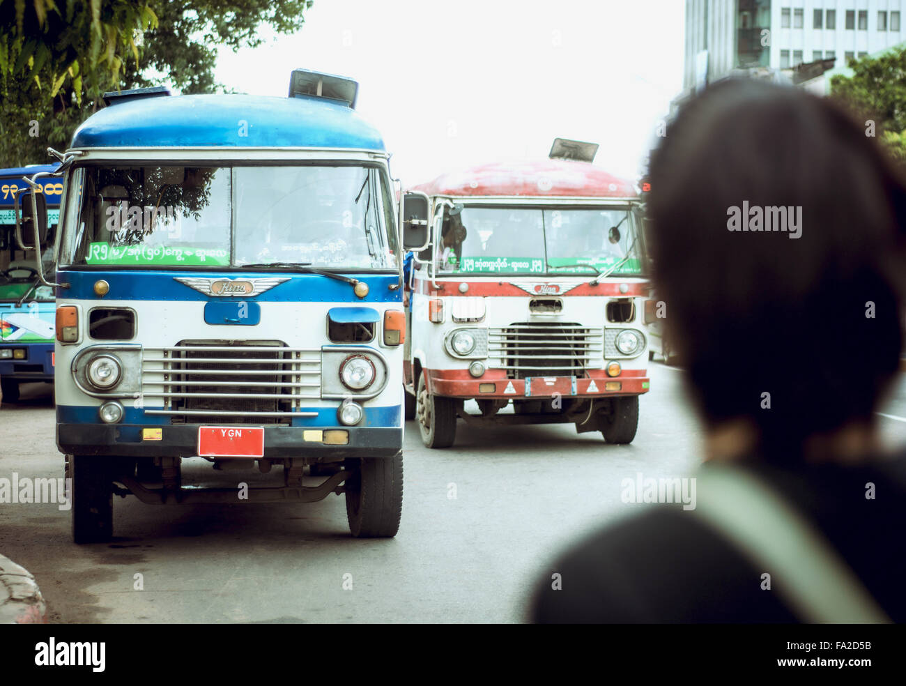 Vintage Busse von Yangon, Myanmar, Birma Stockfoto