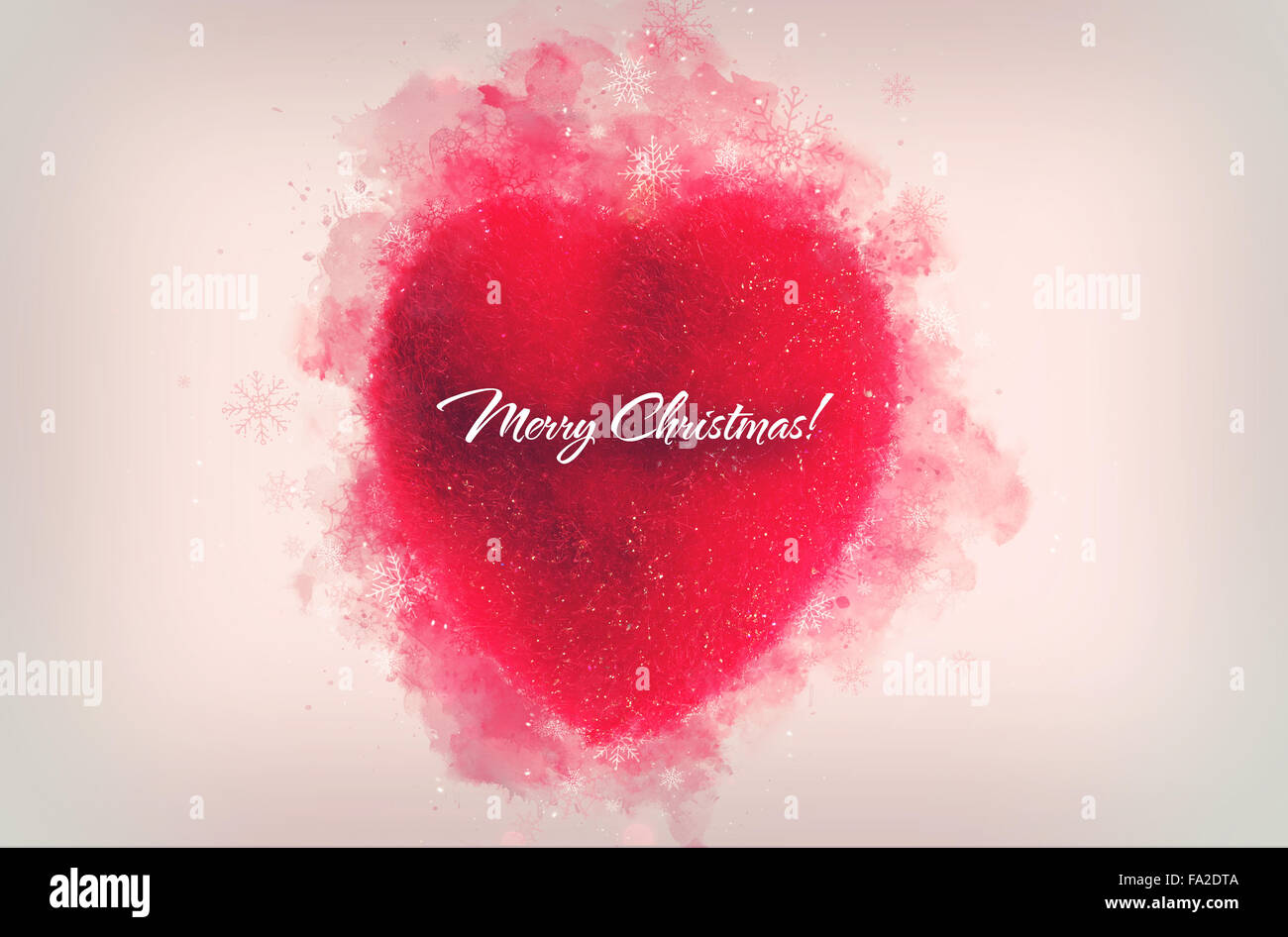 Postkarte für Neujahr und Weihnachten, Familie oder Business-Grußkarte. Dekorative ein rotes Herz Ornament für Weihnachten Stockfoto