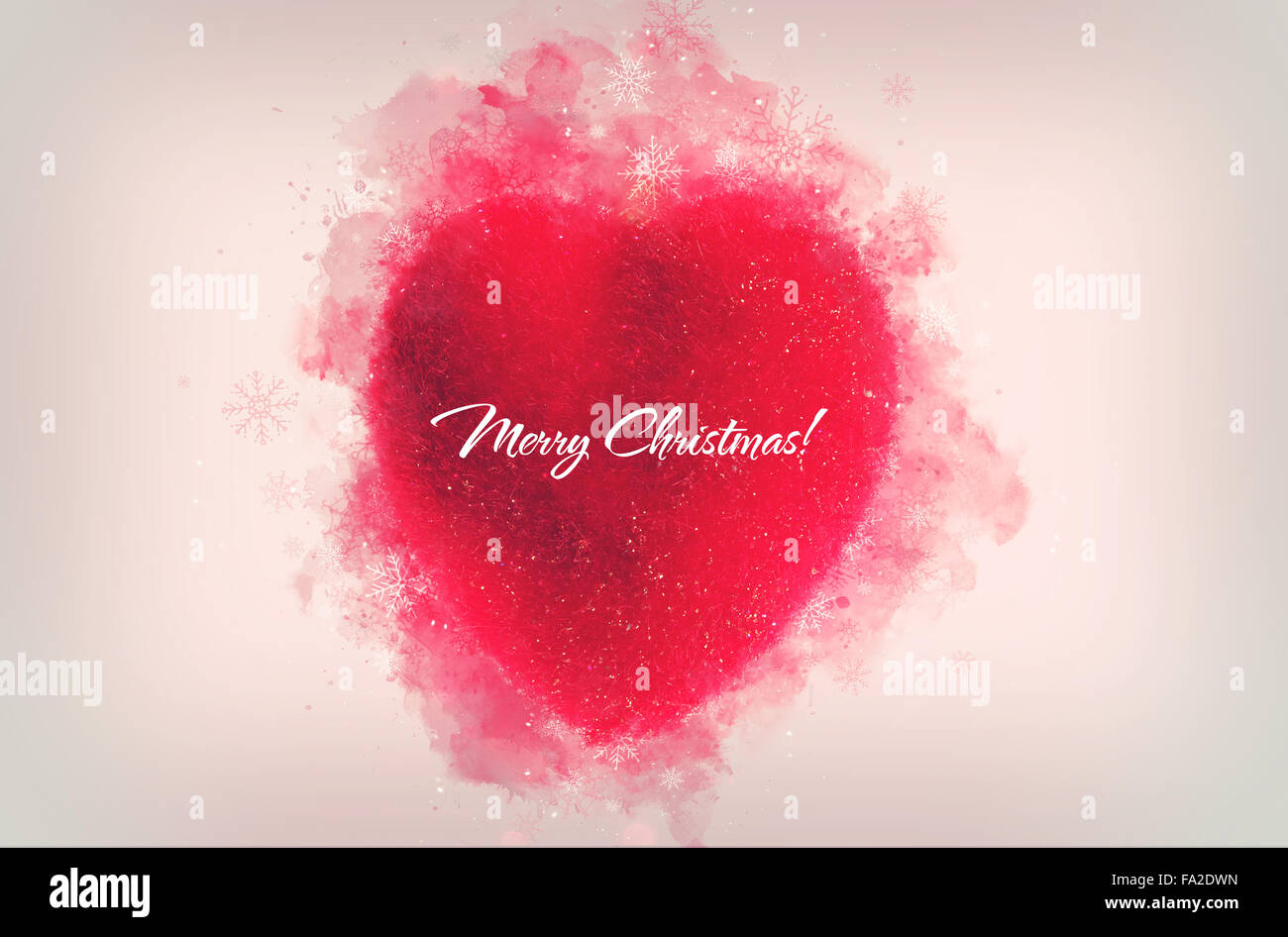 Postkarte für Neujahr und Weihnachten, Familie oder Business-Grußkarte. Dekorative ein rotes Herz Ornament für Weihnachten Stockfoto