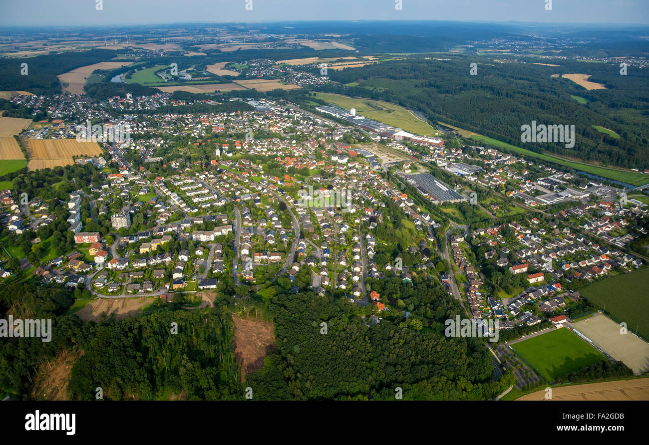 Luftaufnahme, Wickede (Ruhr), Gemeinde Wickede Ruhr Valley, Südhang der  Haarsträhne, Sauerland, Nordrhein-Westfalen Stockfotografie - Alamy
