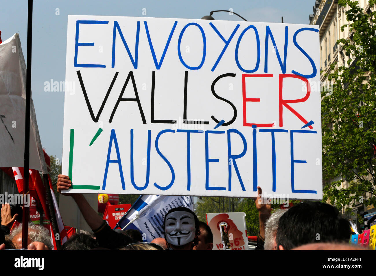 Demonstration gegen die Politik der französischen Regierung der Sparpolitik. Stockfoto