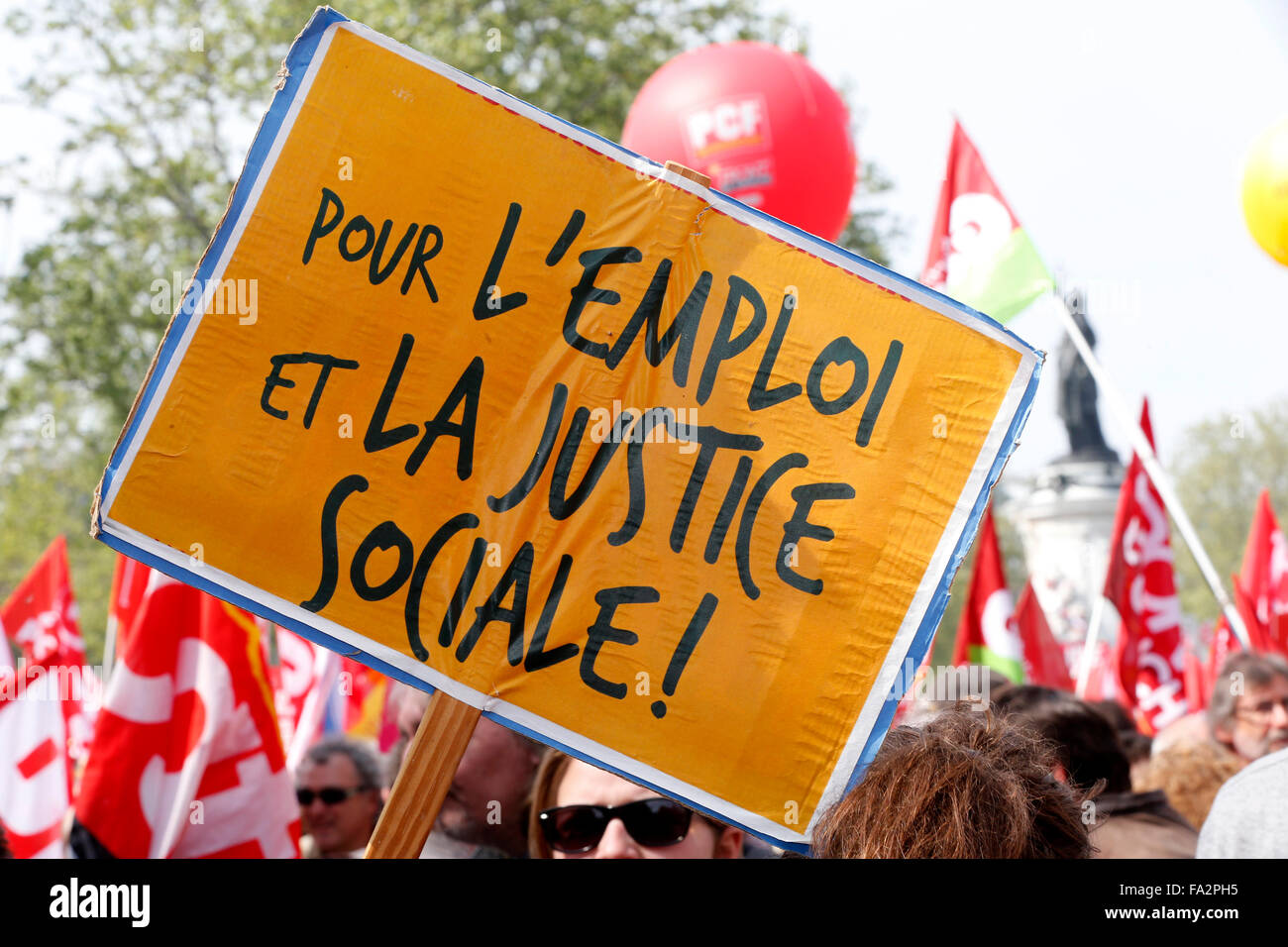 Demonstration gegen die Politik der französischen Regierung der Sparpolitik. Stockfoto