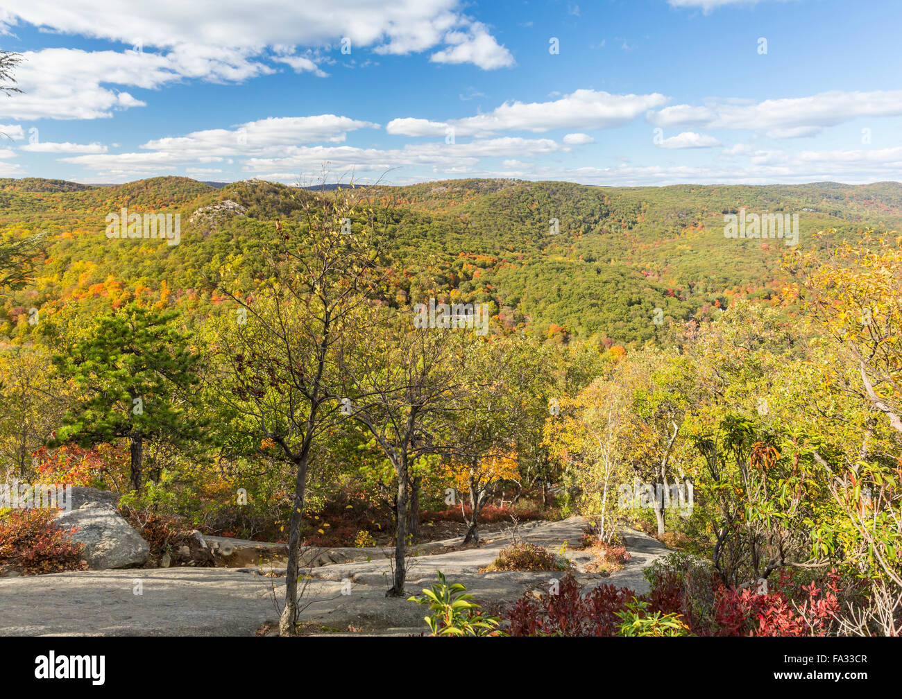 Der Herbst kommt, die Berge und Täler nördlich von Bear Mountain State Park, New York Stockfoto