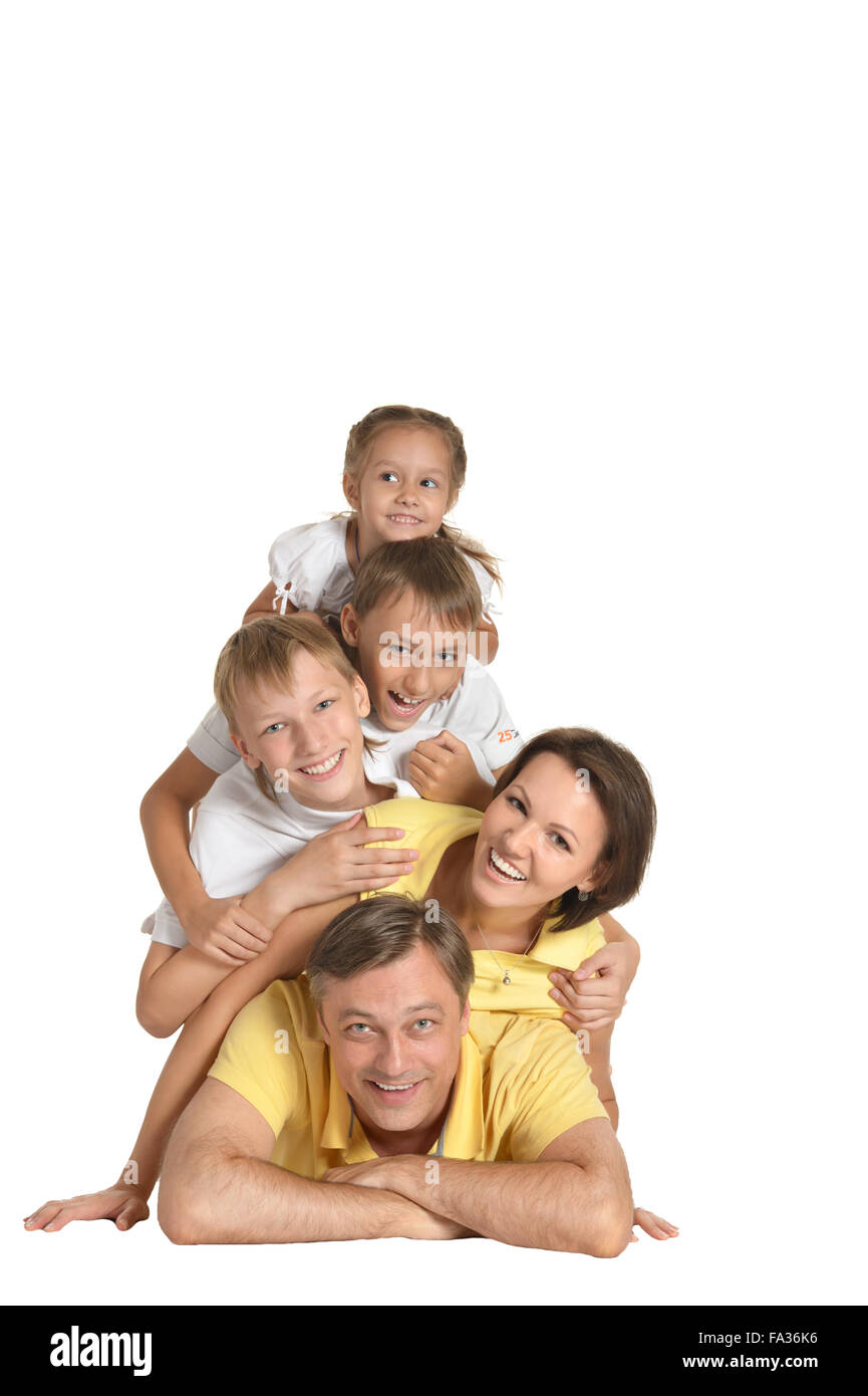 Glückliche Familie von vier Stockfoto