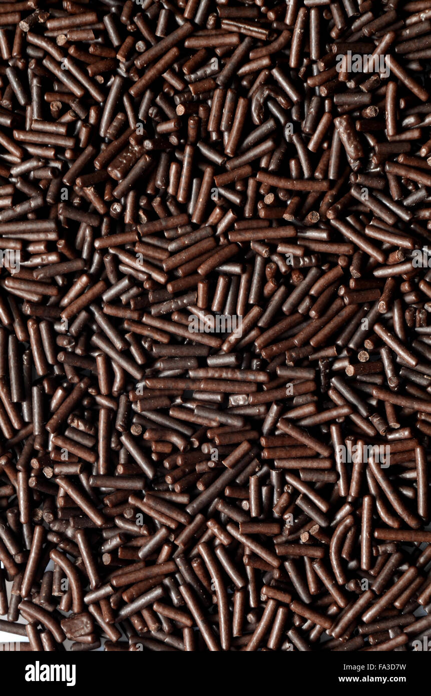 Dunkle Schokolade Schokostreuseln von oben fotografiert Stockfoto