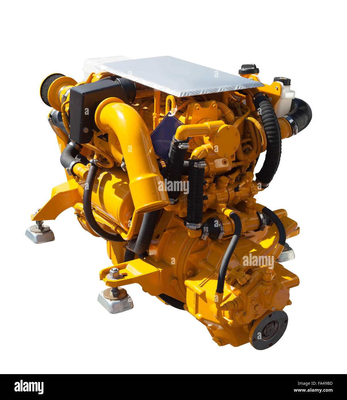 Neue gelbe Motor. Isoliert auf weißem Hintergrund Stockfoto
