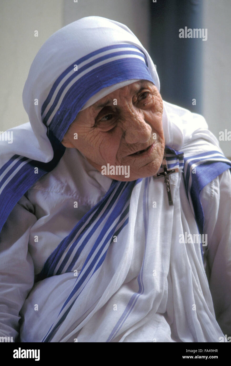 Mutter Teresa von Kalkutta, Mutter Haus, Kalkutta, Indien, Mutter Teresa lächelnd Stockfoto