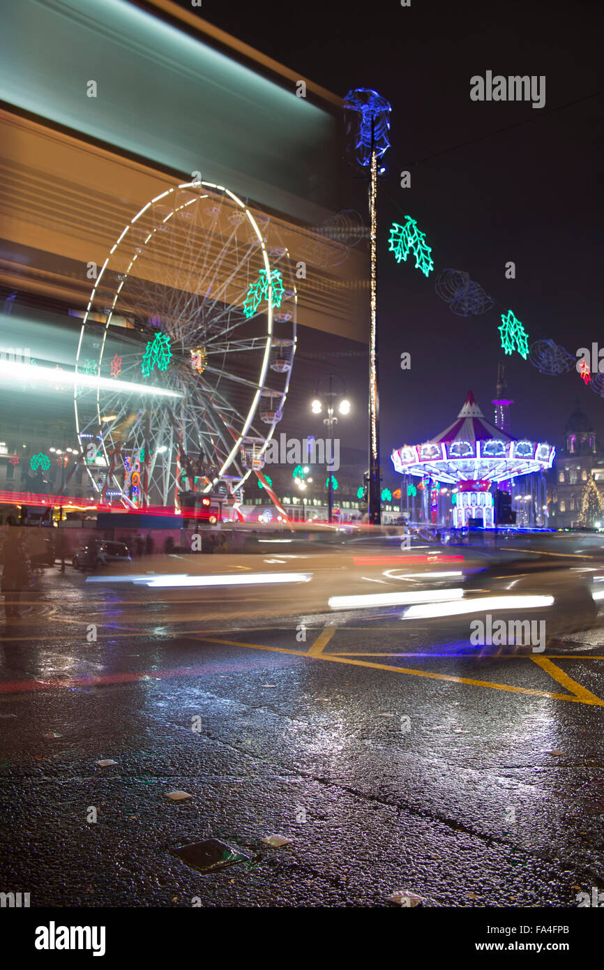 George Square, Glasgow - Weihnachten bei Nacht Stockfoto