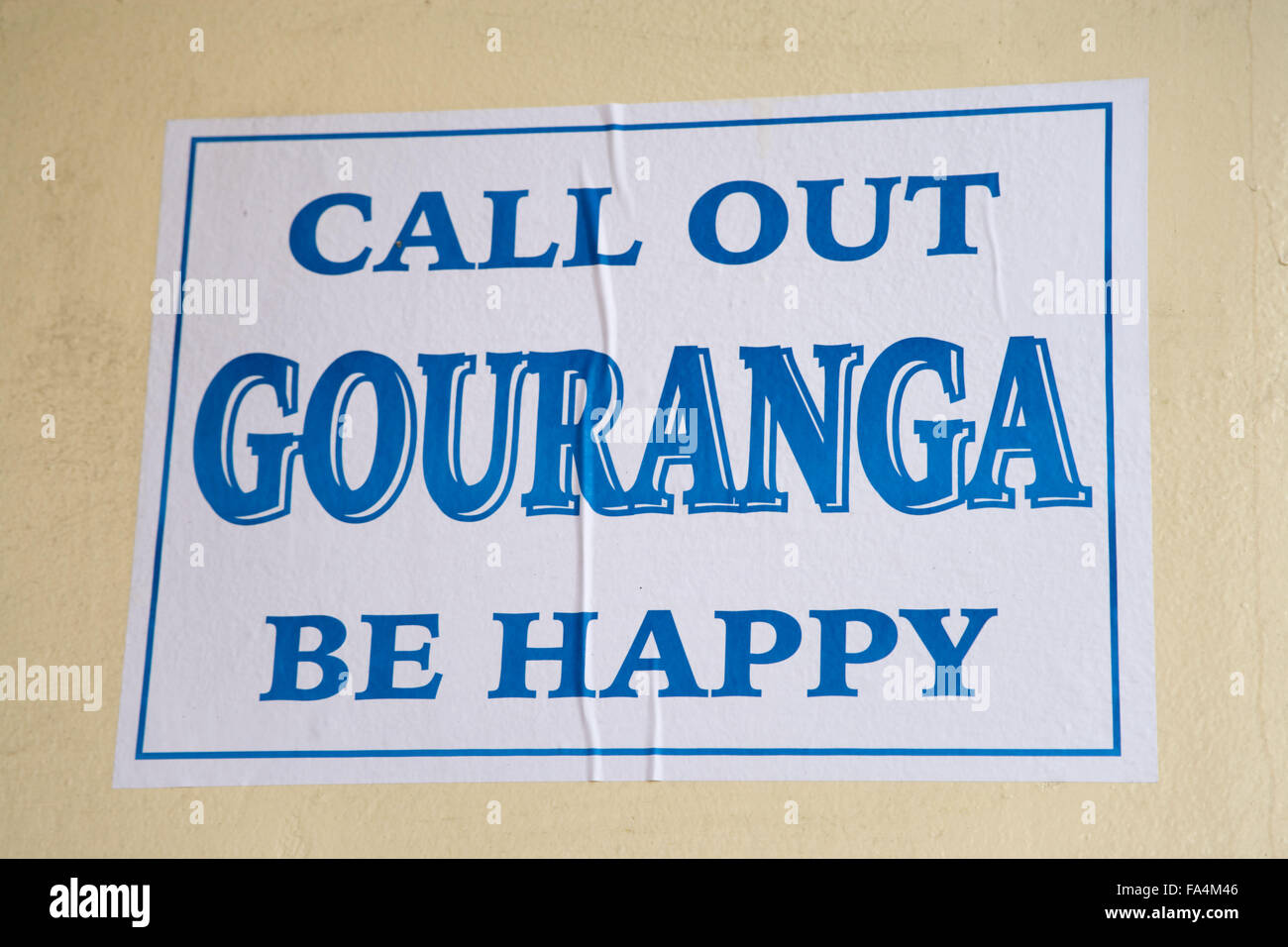 Plakat zurufen Gouranga gerne sagen, Hare-Krishna-Mantra Stockfoto