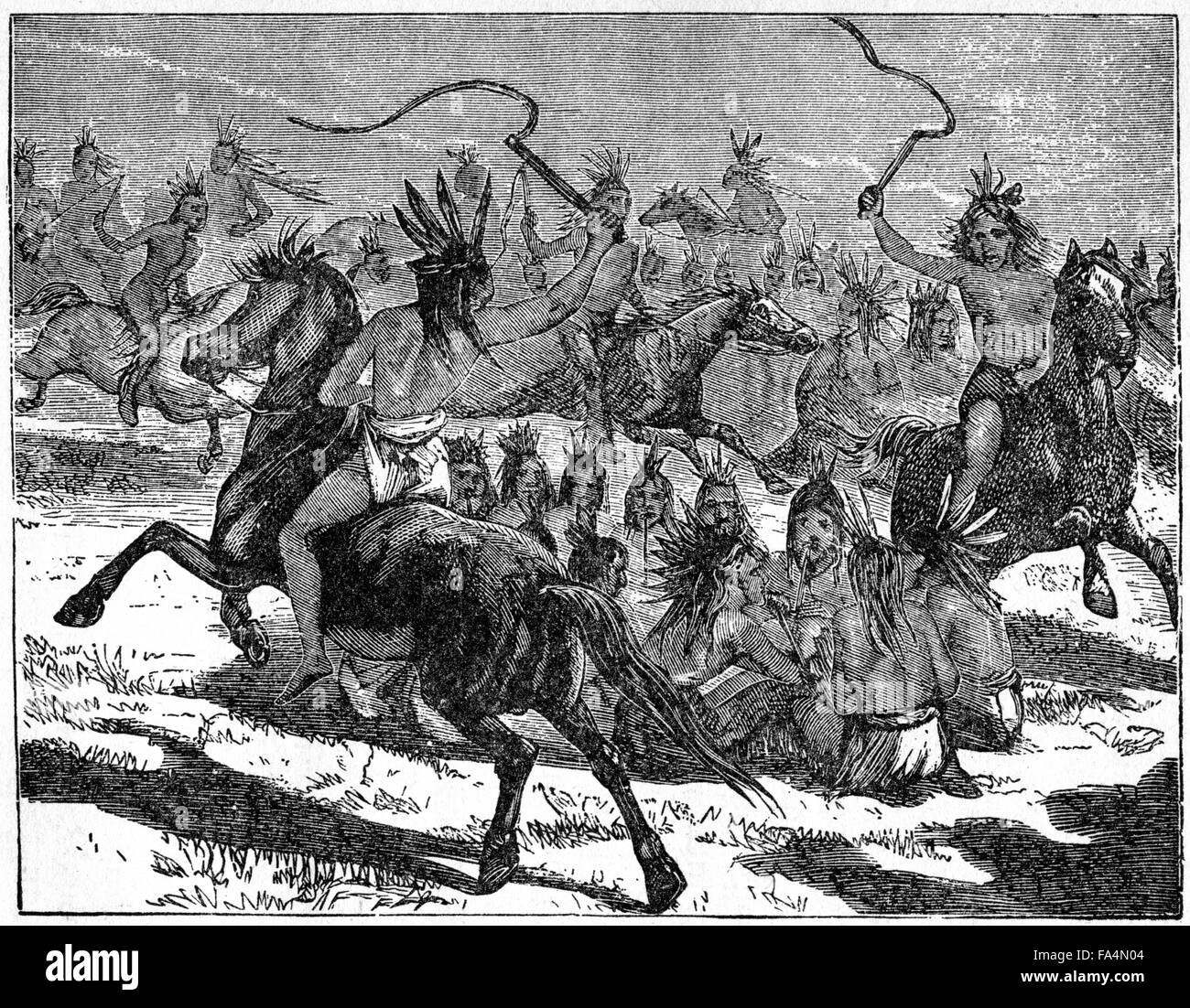 "Comanche"Rauchen Pferde"" Sac Fox Village, 1835, nach Entwurf von George Catlin, buchen und Illustration von "Indische Schrecken oder Massaker der roten Männer", durch Henry Davenport Northrop, 1891 Stockfoto