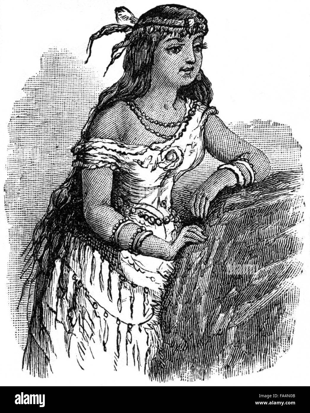 Pocahontas, buchen Sie Abbildung von "Indische Schrecken oder Massaker der roten Männer" von Henry Davenport Northrop, 1891 Stockfoto