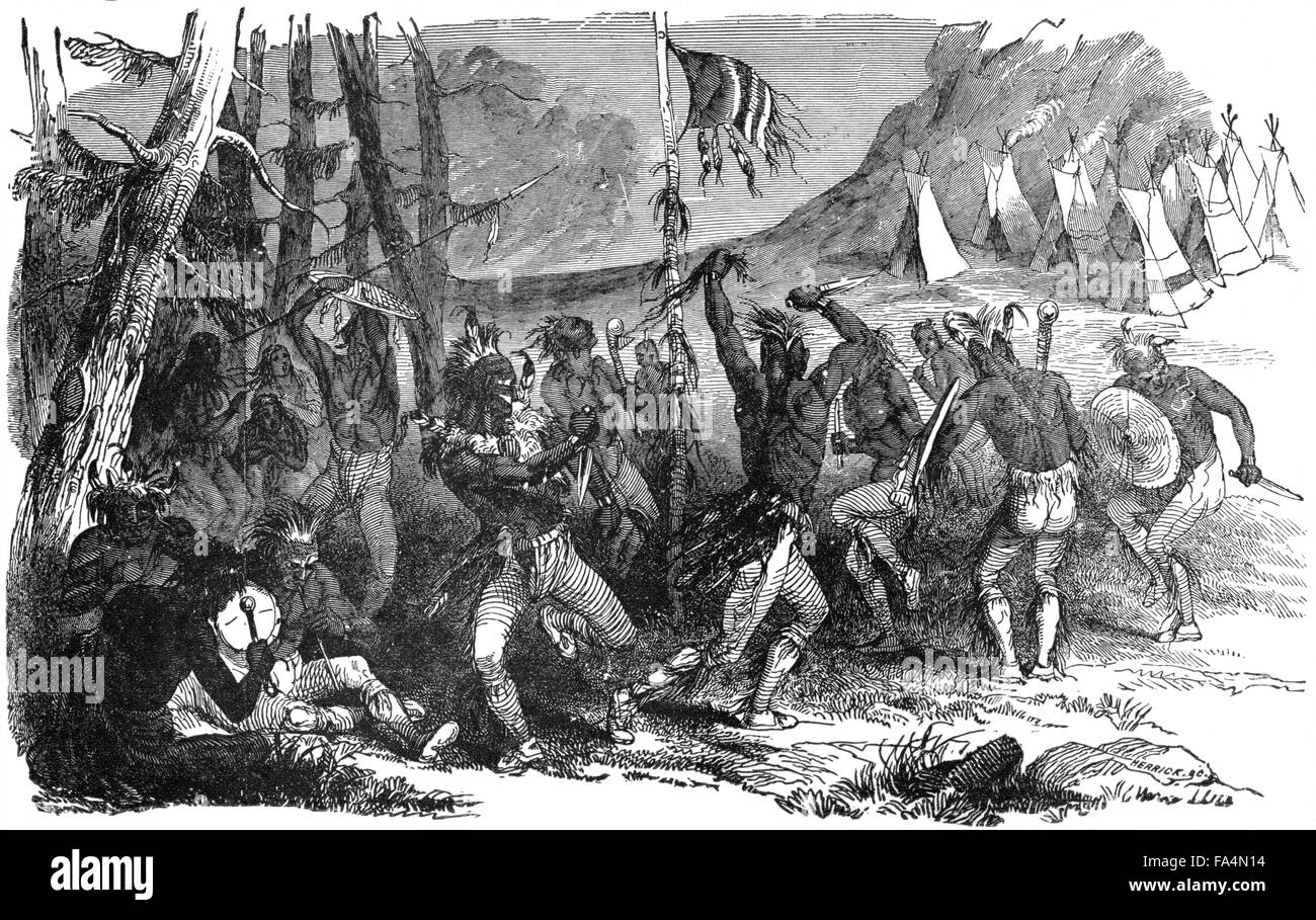 "Kopfhaut-Tanz von den Comanchen", Buch Illustration aus "Indische Schrecken oder Massaker der roten Männer" von Henry Davenport Northrop, 1891 Stockfoto