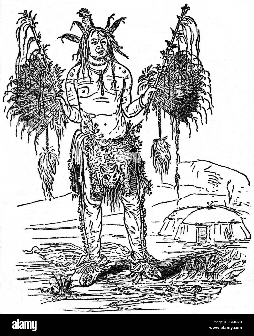 "Medizinmann in fantastischen Kostümen" buchen Illustration aus "Indische Schrecken oder Massaker der roten Männer" von Henry Davenport Northrop, 1891 Stockfoto