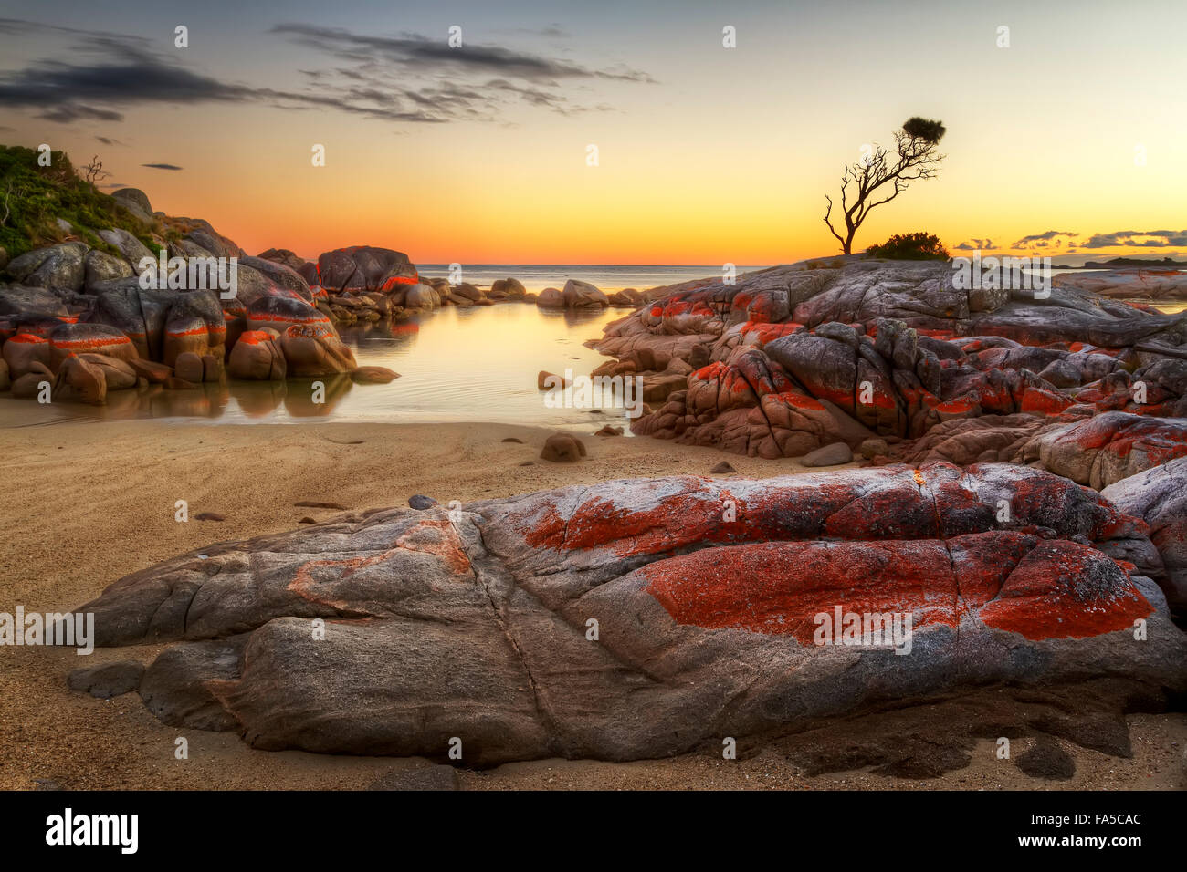 Roten Felsen Binalong Bay Bay of Fires, Tasmanien Stockfoto