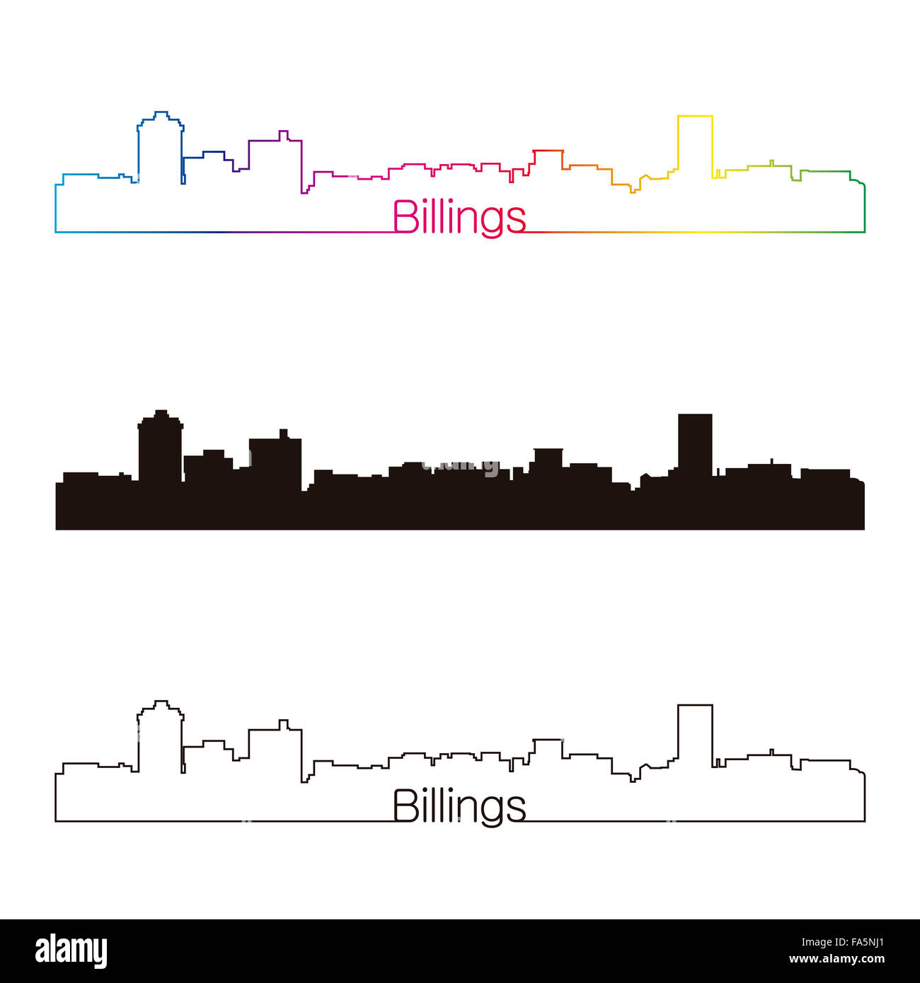 Billings Skyline linearen Stil mit Regenbogen in bearbeitbare Vektordatei Stockfoto