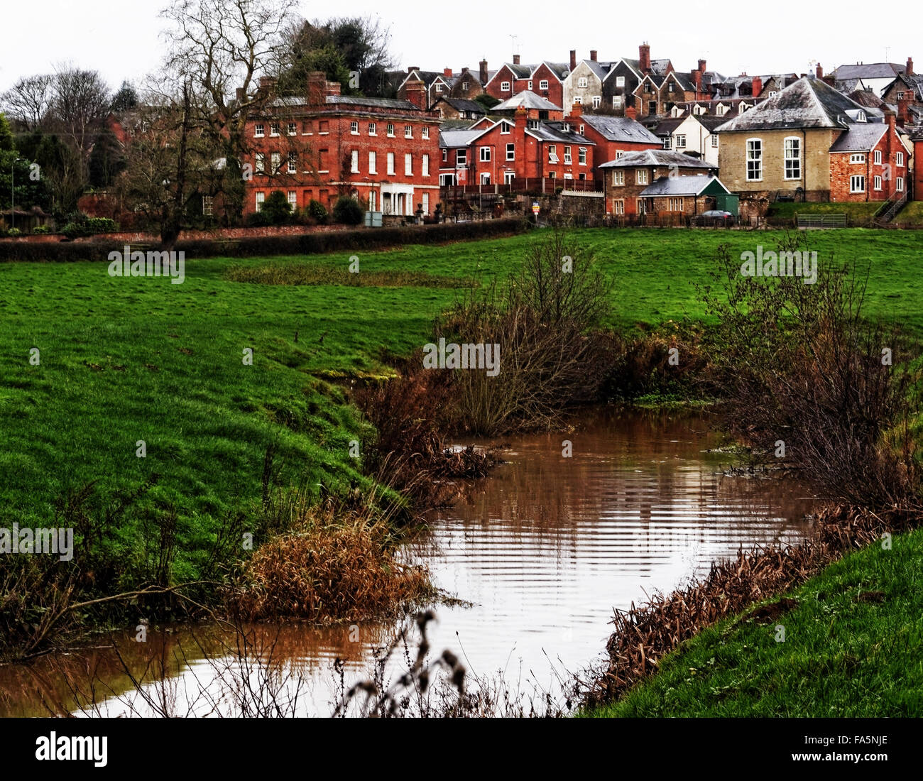 Fluß Frome, neben Bromyard, einer Stadt in Herefordshire, England Stockfoto