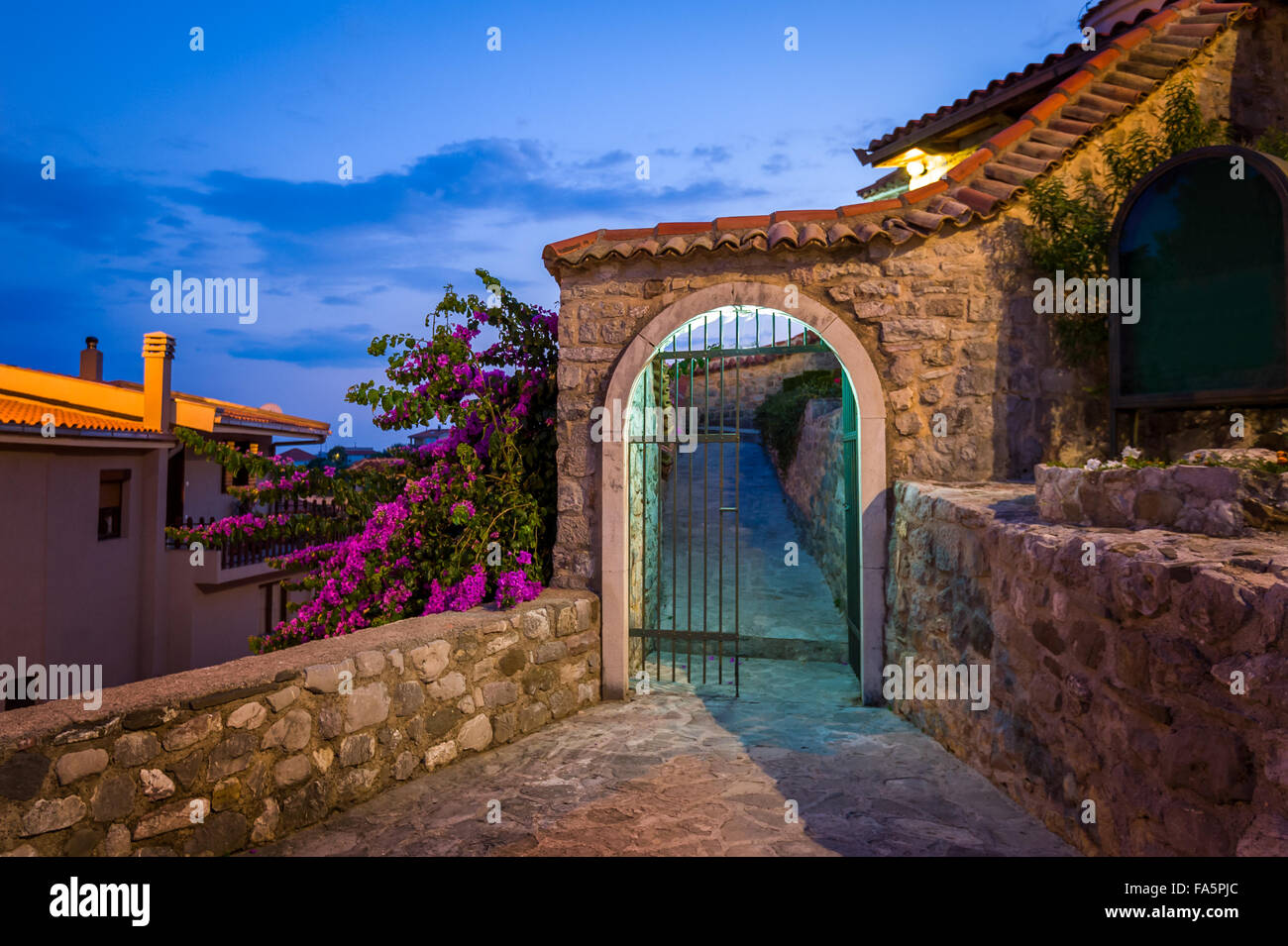 Alten Stil Steintor um Mitternacht Stockfoto