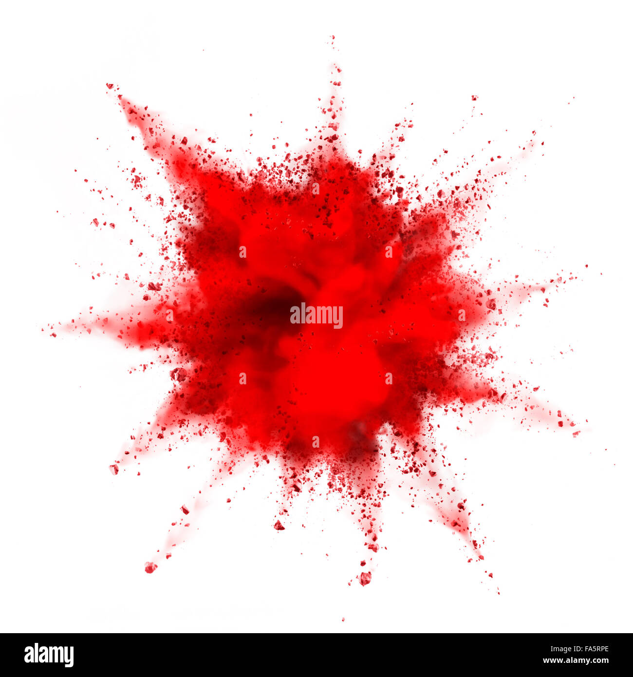 rotes Pulver-Explosion isoliert auf weißem Hintergrund Stockfoto