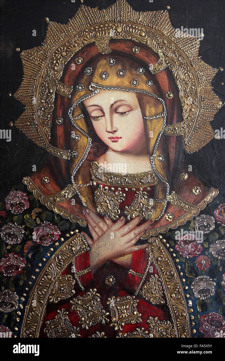 Peruanische Sakralkunst Jungfrau Maria Stockfoto