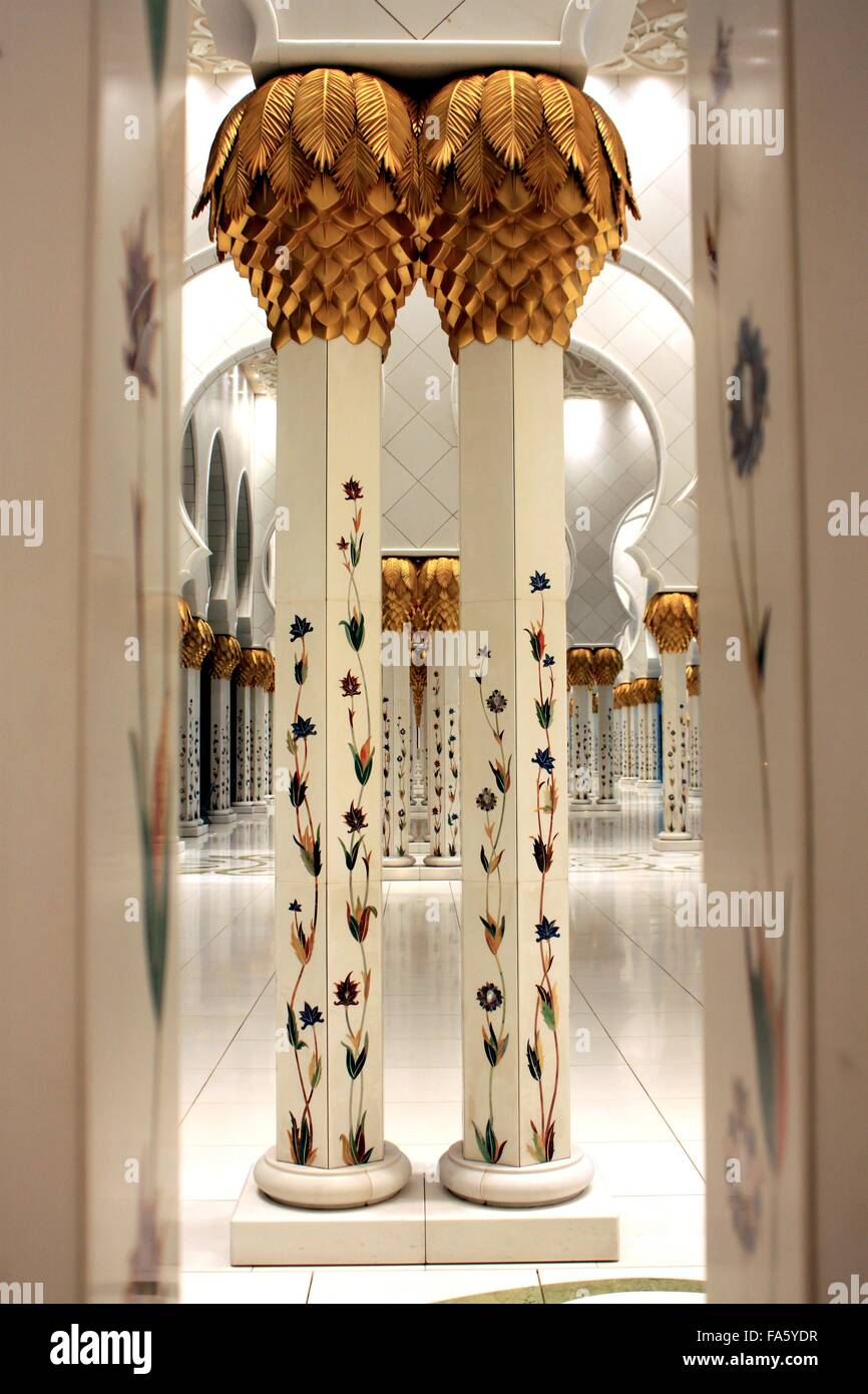 Detail der Dekoration in Sheikh Zayed Grand Moschee, Abu Dhabi, Vereinigte Arabische Emirate Stockfoto
