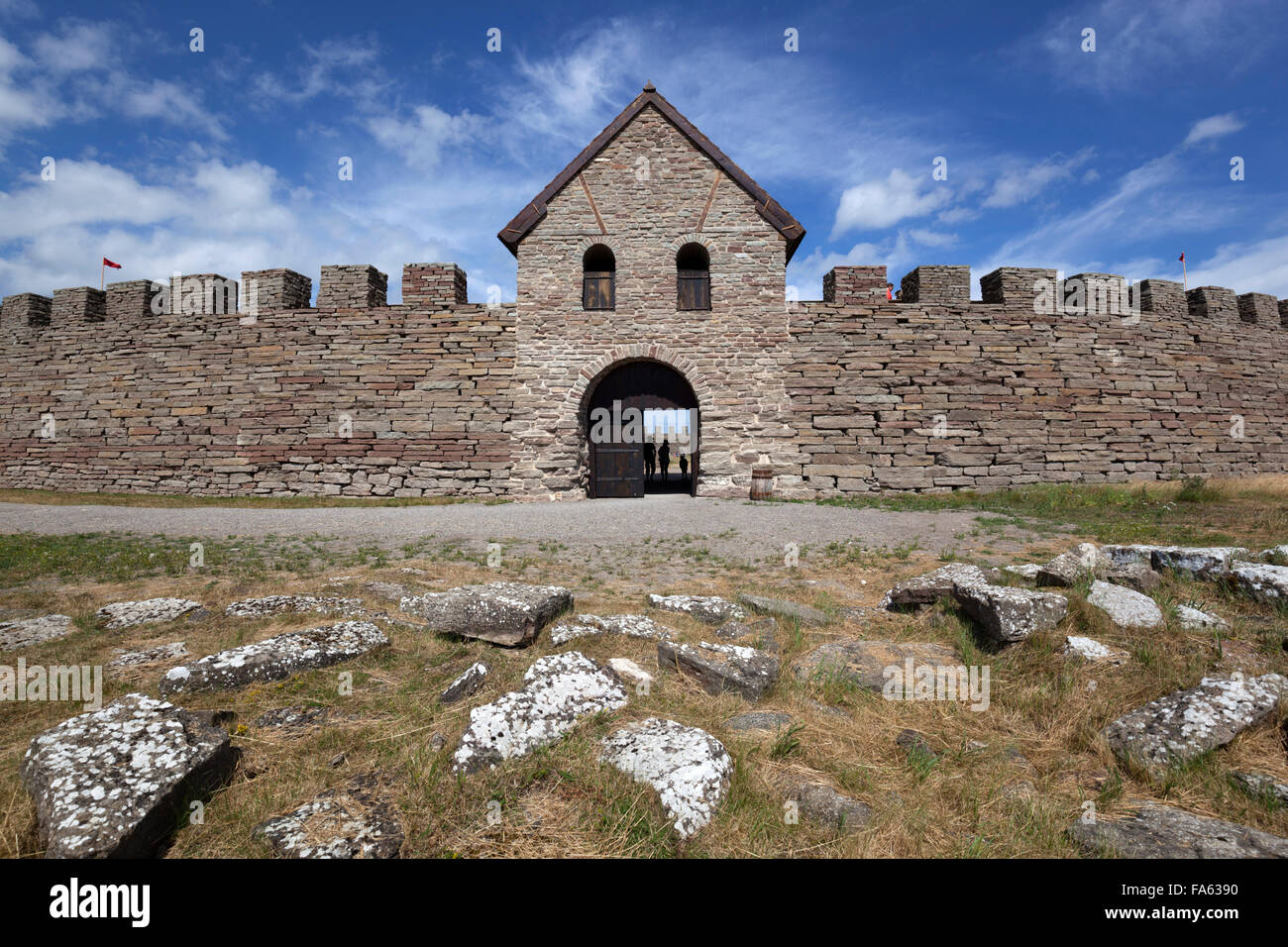 Rekonstruierte mittelalterliche befestigte Dorf von Eketorp Festung, Insel Öland, Südost-Schweden, Schweden, Europa Stockfoto