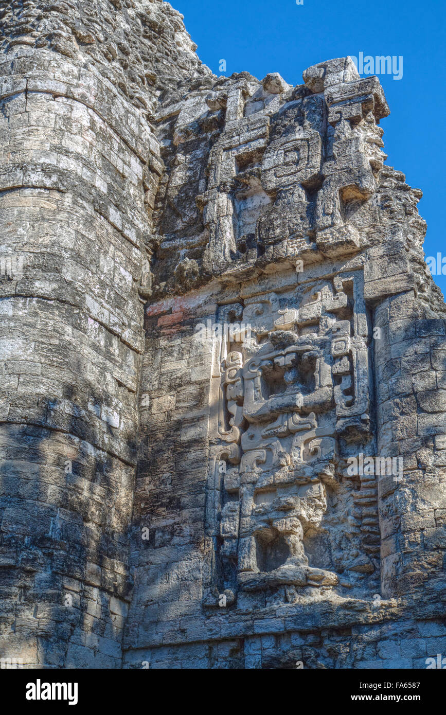 Stein, Skulpturen, Maya-Ausgrabungsstätte Hormiguero, Rio-Bec-Stil, Campeche, Mexiko Stockfoto