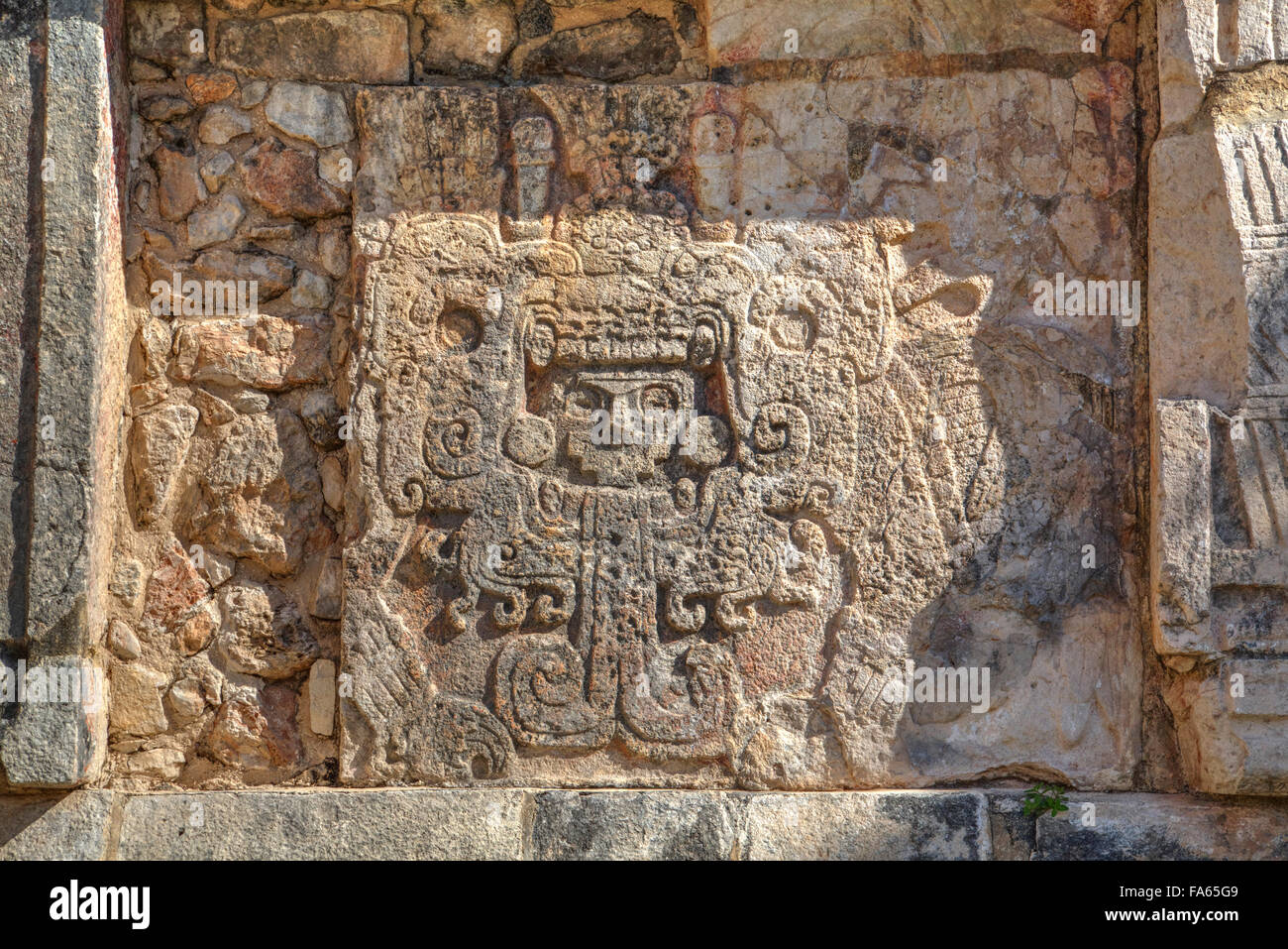 Geschnitzte Relief, Plattform der Venus, Chichen Itza, UNESCO World Heritage Site, Yucatan, Mexiko Stockfoto