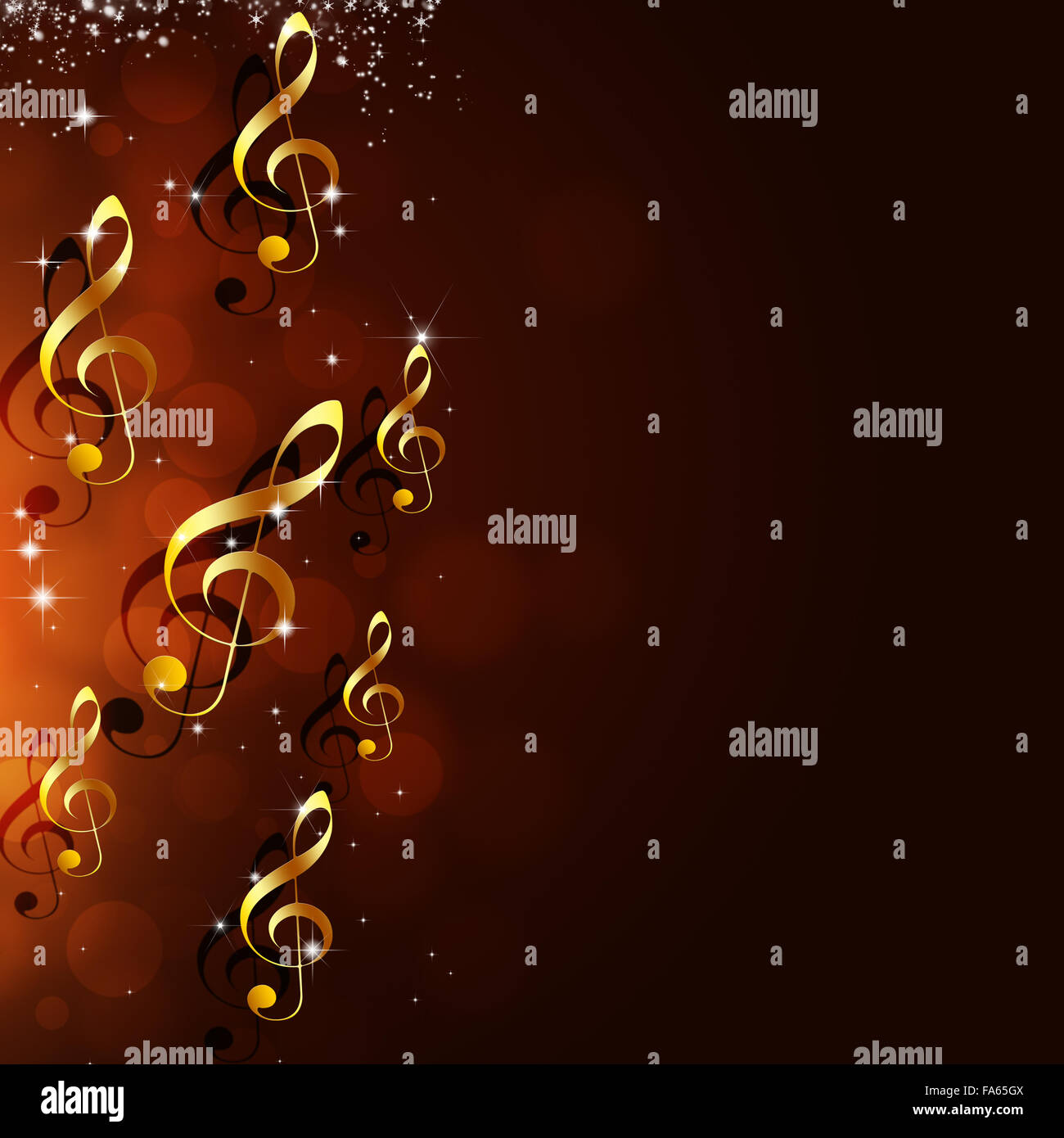 abstrakte goldene Musiknoten auf rotem Grund Stockfoto