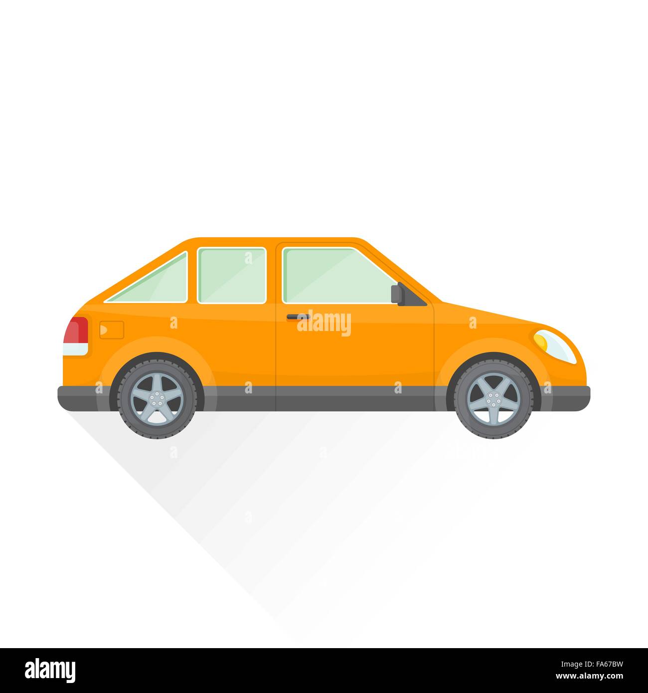 Vektor-orange Farbe flaches Design Schrägheck Coupe Körper Typ Fahrzeug Abbildung isoliert weißen Hintergrund lange Schatten Stock Vektor