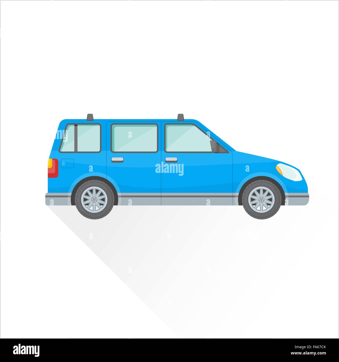 Vektor blaue Farbe flaches Design 4-türige Kombi Körper Typ Fahrzeug Abbildung isoliert weißen Hintergrund lange Schatten Stock Vektor