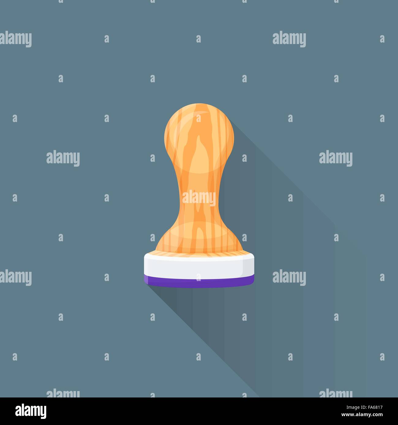 Vektor-farbige flache Design Büro Tinte Stempel Werkzeug Holzgriff Abbildung isoliert dunklen Hintergrund lange Schatten Stock Vektor