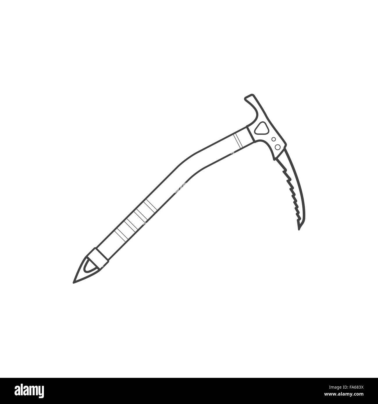 Vektor monochrome Kontur Klettern Eispickel Werkzeug isoliert schwarzen Umriss Abbildung auf weißem Hintergrund Stock Vektor