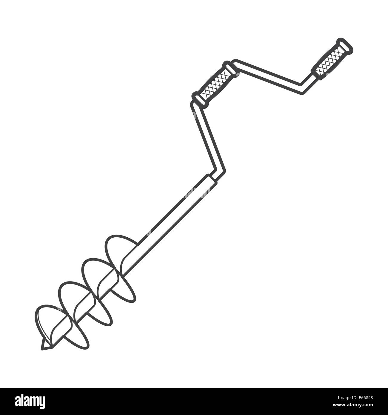 Vektor-monochrome Kontur Hand Angeln Eis Bohren isoliert schwarzen Umriss Illustration auf weißem Hintergrund Stock Vektor