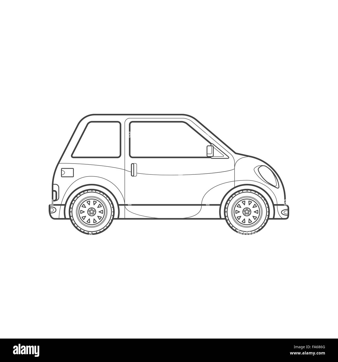 Vector schwarz monochrome Kontur Kleinwagen Körper Typ Fahrzeug Illustration isoliert weißen Hintergrund Stock Vektor