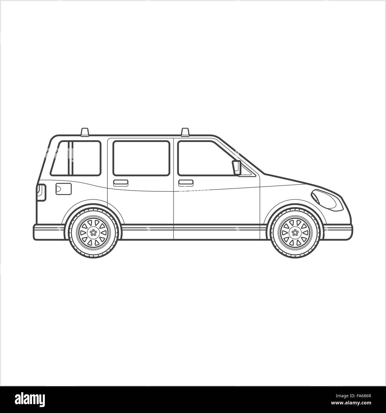 Vektor-schwarz monochrome Kontur Kombi Körper Typ Fahrzeug Illustration isoliert weißen Hintergrund Stock Vektor