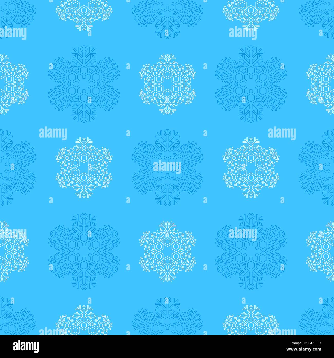 Vektor-farbige Gliederung Neujahr Weihnachten blau Cyan Schneeflocken nahtlose Muster auf weißem Hintergrund Stock Vektor