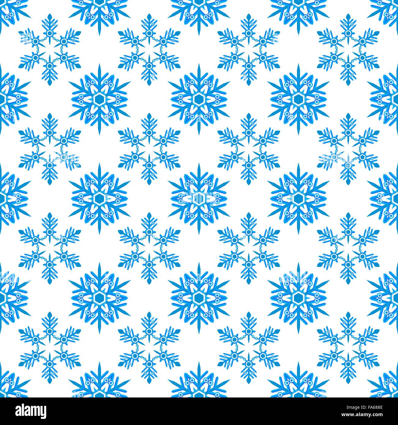 Vektor-farbige flache Design neues Jahr Weihnachten blaue Schneeflocken nahtlose Muster auf Cyan Hintergrund Stock Vektor