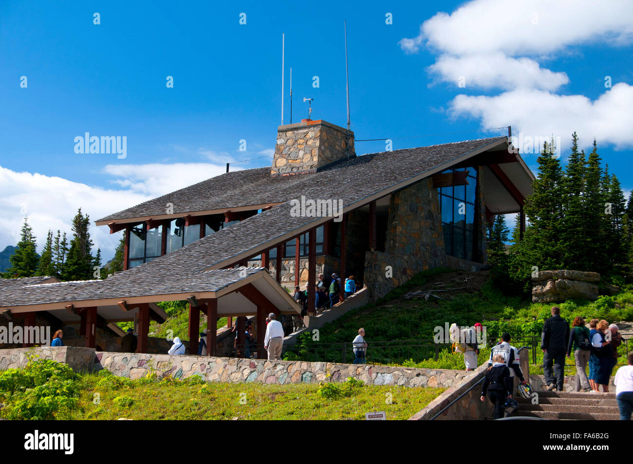 Logan Pass Visitor Center, Glacier National Park, Montana Stockfoto