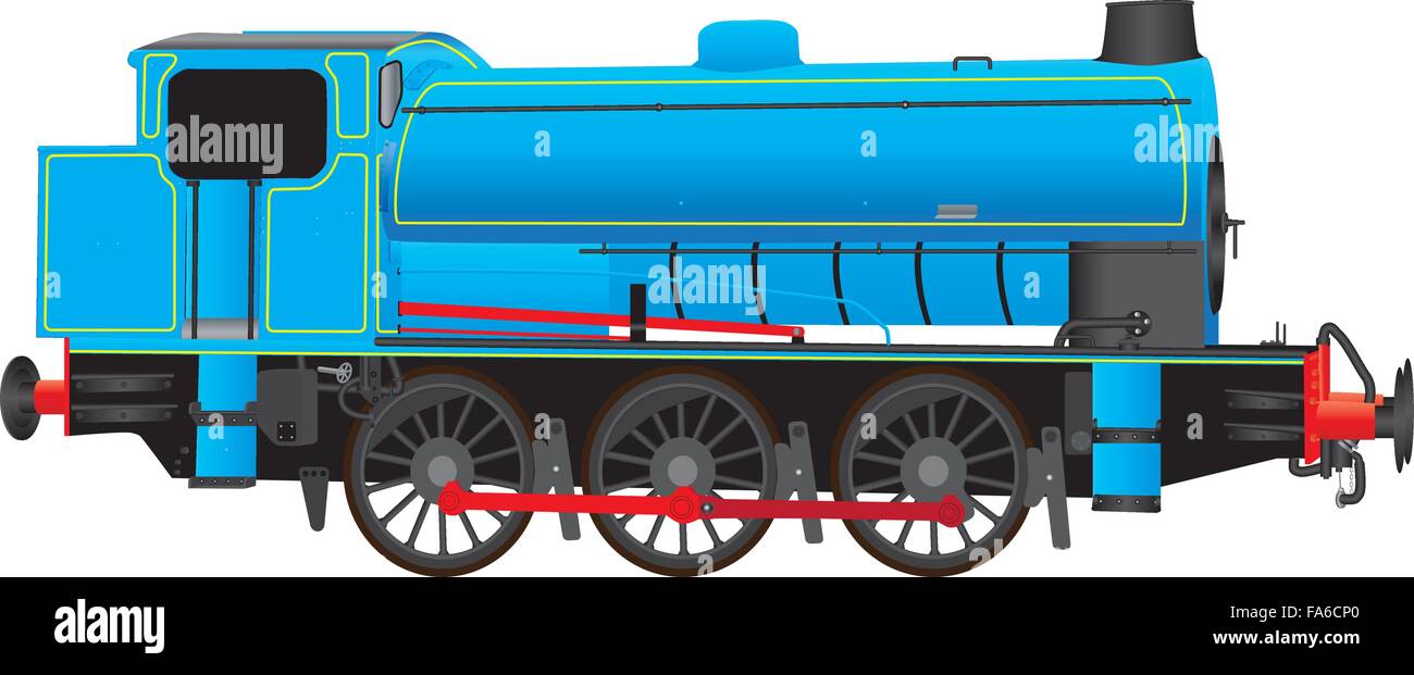 Eine blaue industrielle Dampflokomotive isoliert auf weiss Stock Vektor