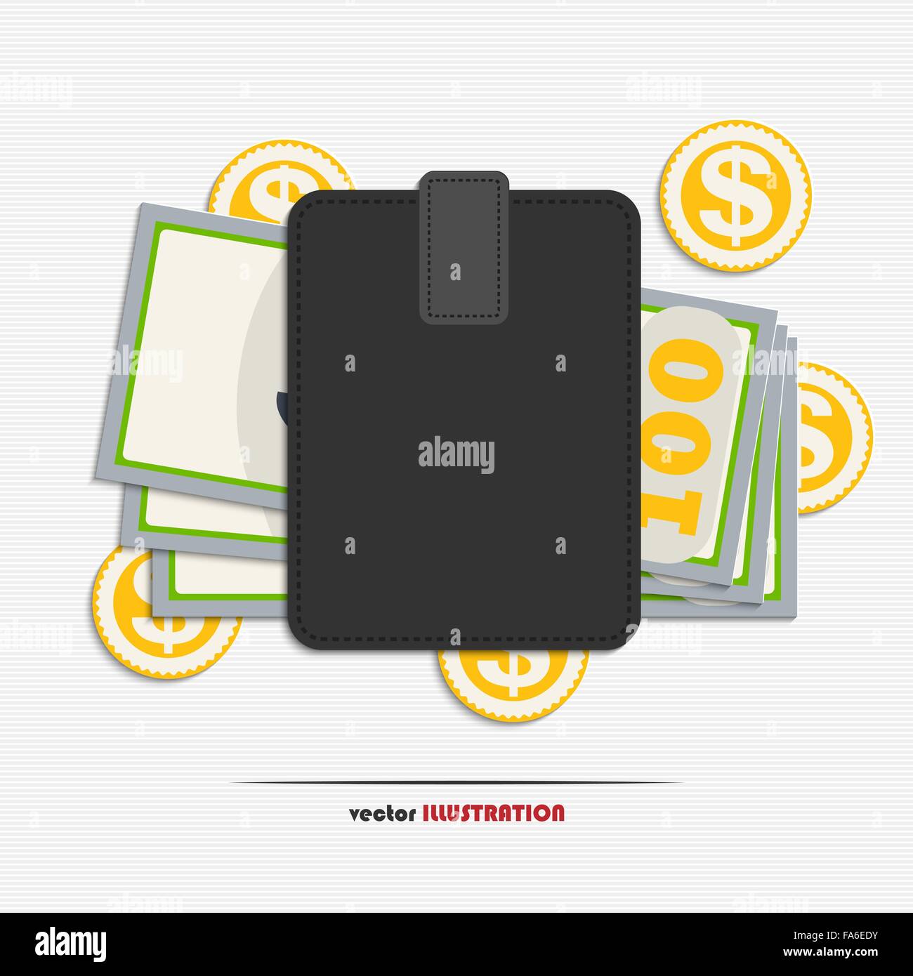 Vektor-Illustration der Brieftasche mit Dollar und gold-Münzen für Ihr design Stock Vektor