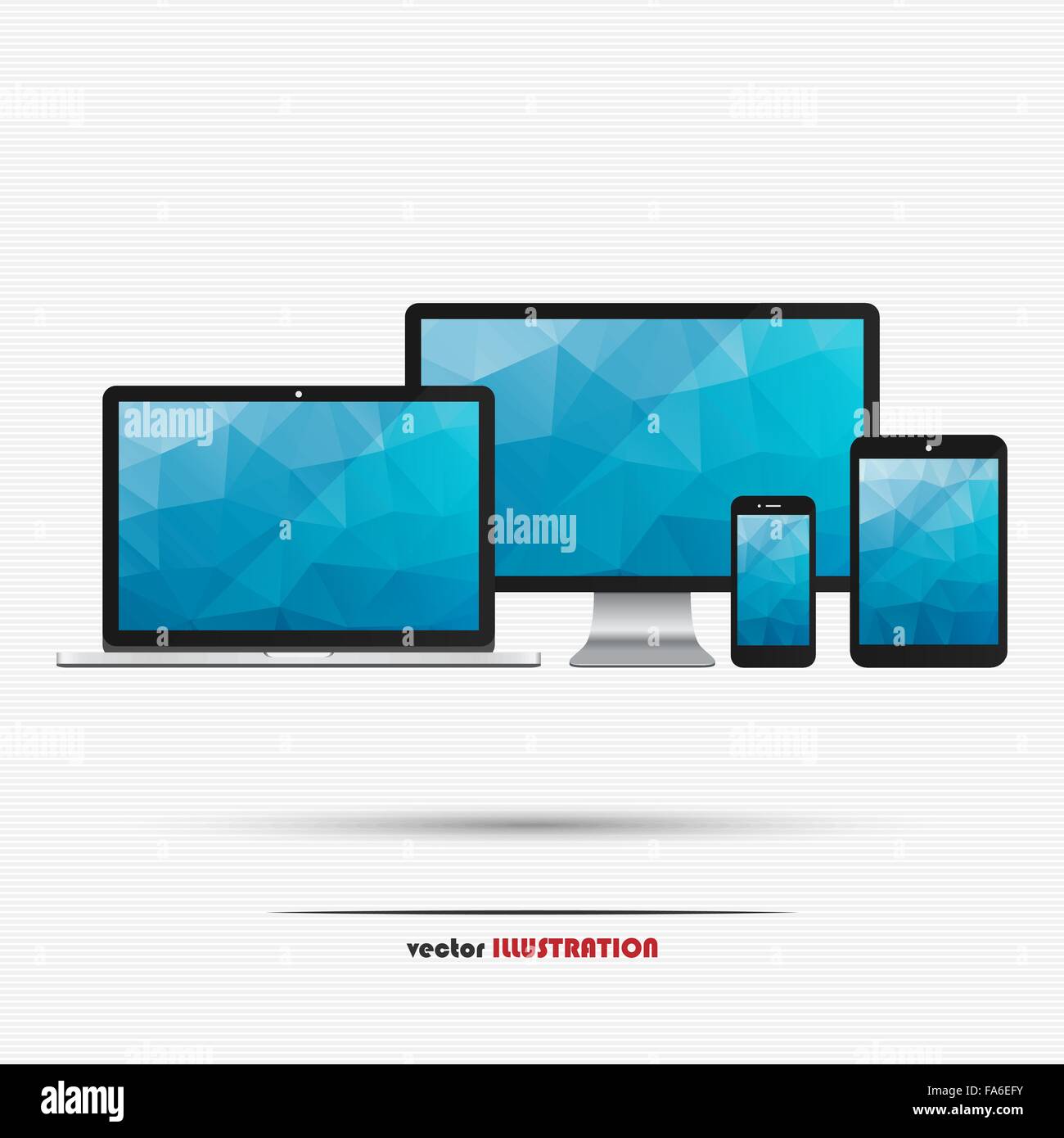 Satz von modernen Laptop, Computer-Monitor, digitale Tablet und Smartphone mit abstrakten polygonalen blauen Hintergrund für Ihr design Stock Vektor