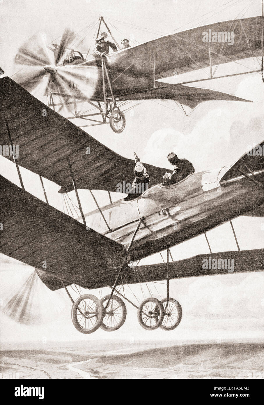 Ein Luftkampf während des ersten Weltkriegs. Stockfoto