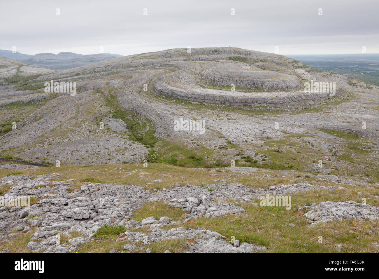 Erodierte Kalksteinhügel in die Burren auf dem Spaziergang Mullaghmore Loop - County Clare, Irland Stockfoto