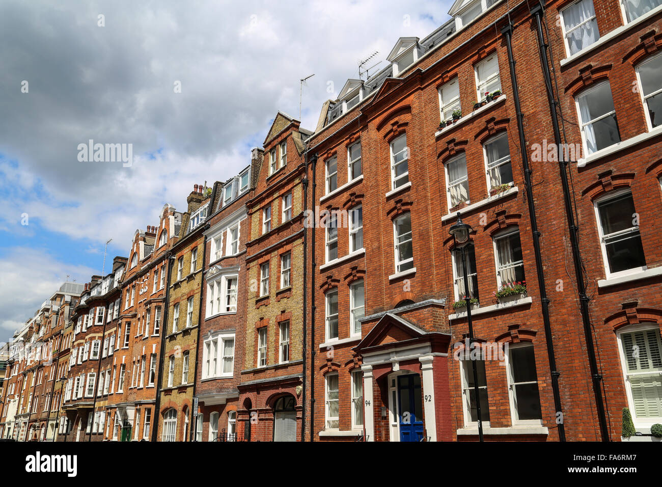 Backsteinhäuser in Fitzrovia, London. Stockfoto