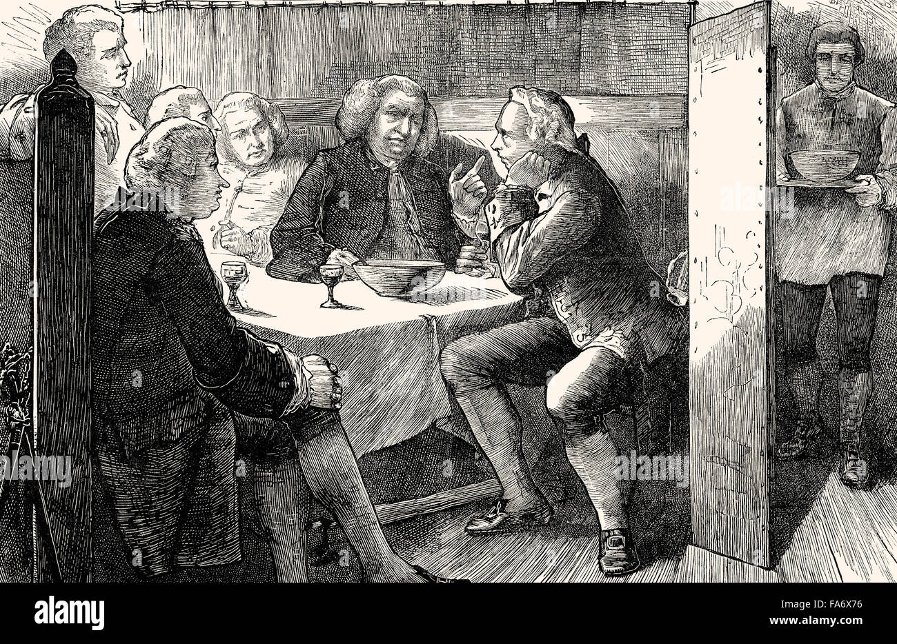 Literary Club Mitglieder, britischer Lexikograph und Schriftsteller Dr. Samuel Johnson, 1709-1784, in der Mitre Tavern, London, 18. cent Stockfoto
