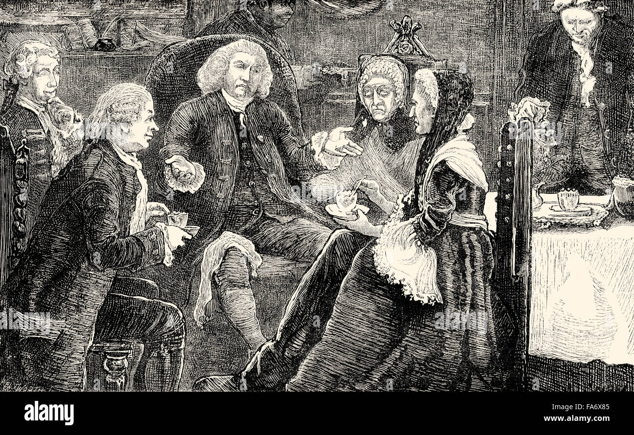 Eine Tee-Party im britischen Lexikograph und Schriftsteller Dr. Samuel Johnson, 1709-1784, London, 18. Jahrhundert Stockfoto