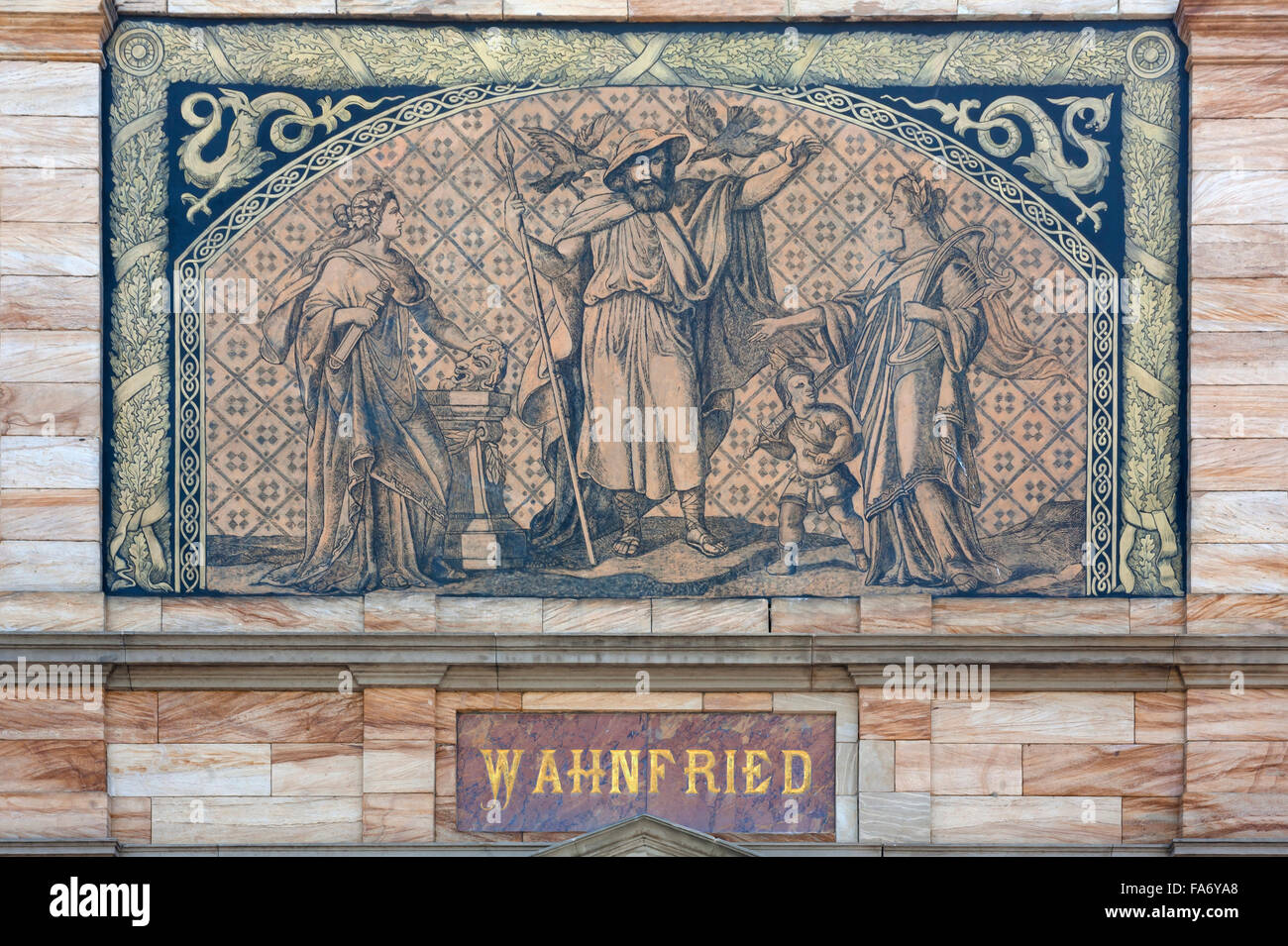 Fassade Detail, Villa Wahnfried, Heimat von Richard Wagner, 1813-1883, Bayreuth, Upper Franconia, Bayern, Deutschland Stockfoto